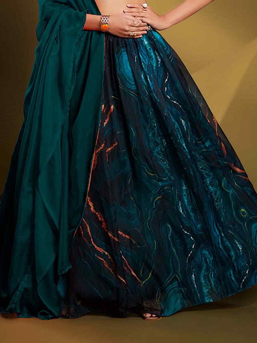 Teal Art Silk Embroidered Engagement Wedding Heavy Border Lehenga Choli