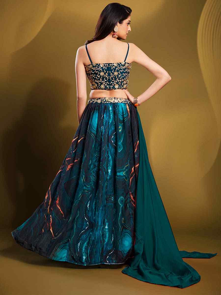 Teal Art Silk Embroidered Engagement Wedding Heavy Border Lehenga Choli