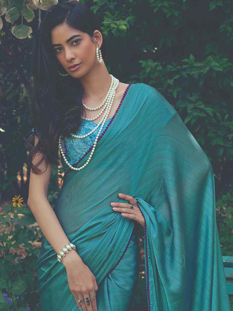 Teal Art Silk Handwoven Party Festival Classic Style Saree