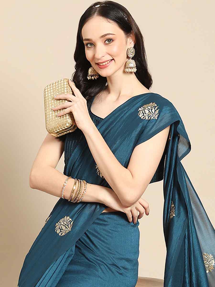 Teal Art Silk Handwoven Party Festival Classic Style Saree
