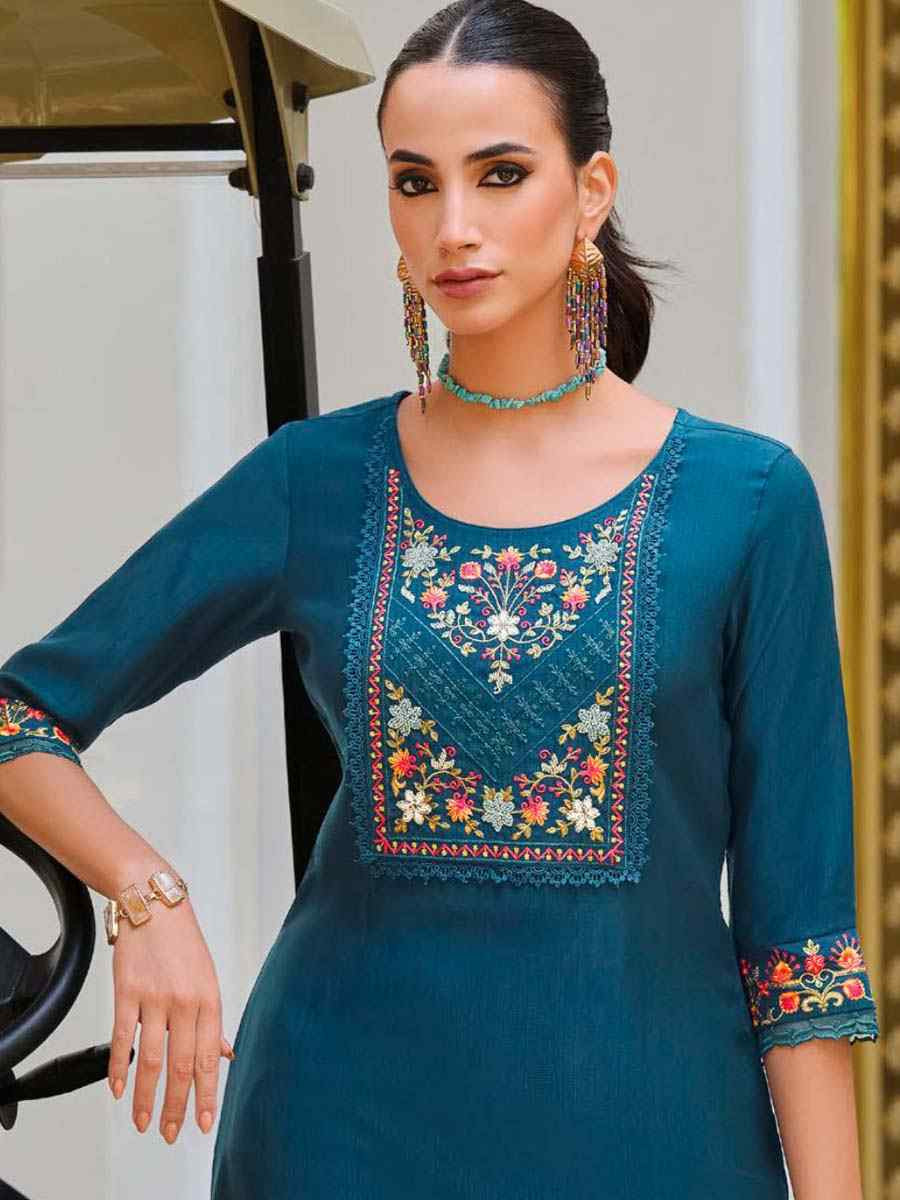 Teal Banarasi Jacquard Silk Embroidered Festival Mehendi Ready Pant Salwar Kameez