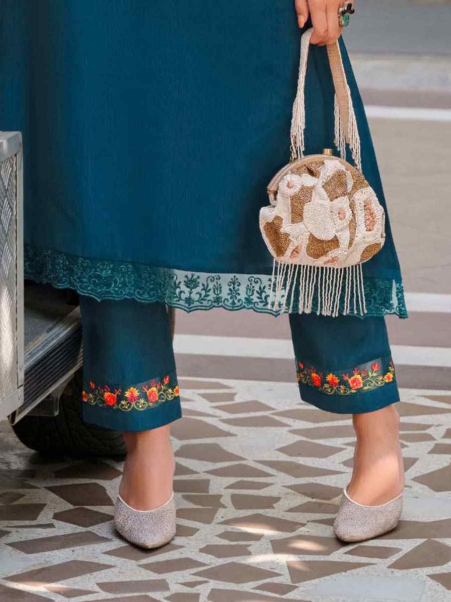 Teal Banarasi Jacquard Silk Embroidered Festival Mehendi Ready Pant Salwar Kameez