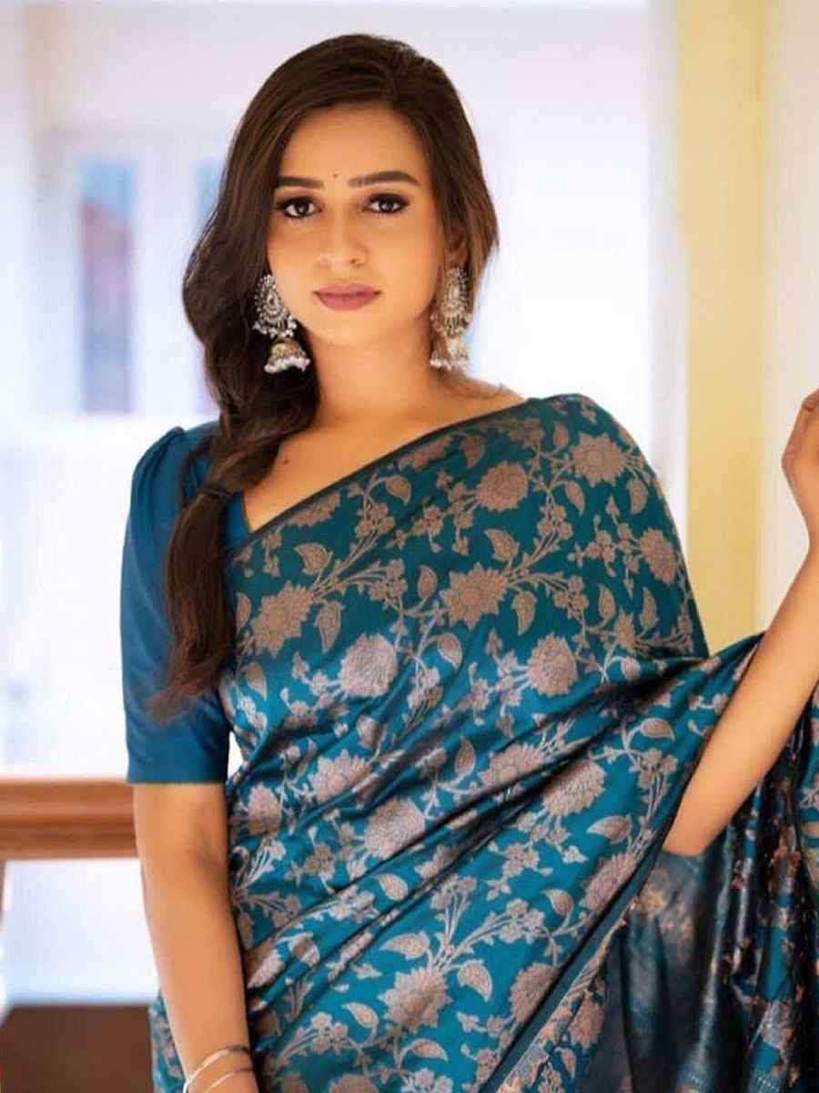 Teal Banarasi Silk Handwoven Festival Wedding Fancy Heavy Border Saree