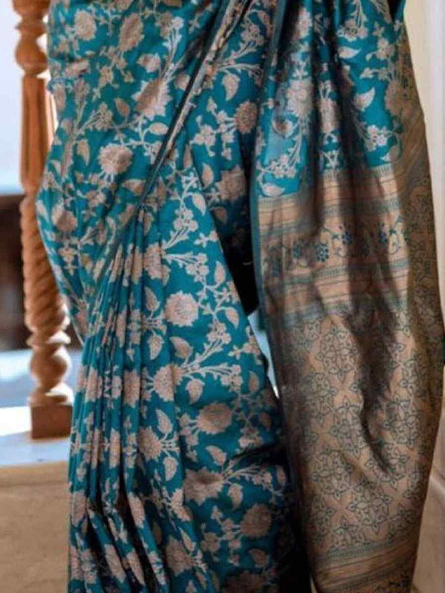 Teal Banarasi Silk Handwoven Festival Wedding Fancy Heavy Border Saree