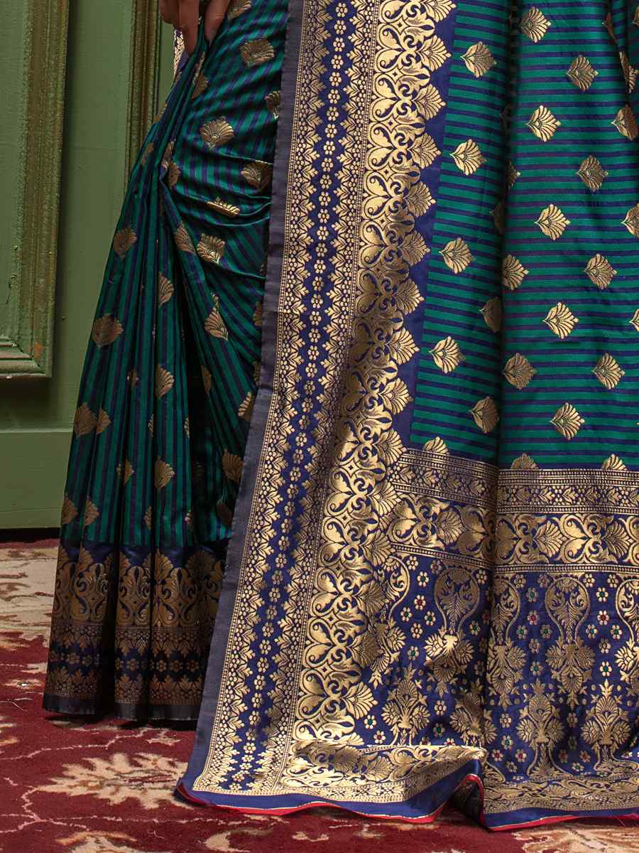 Teal Banarasi Silk Handwoven Wedding Festival Heavy Border Saree