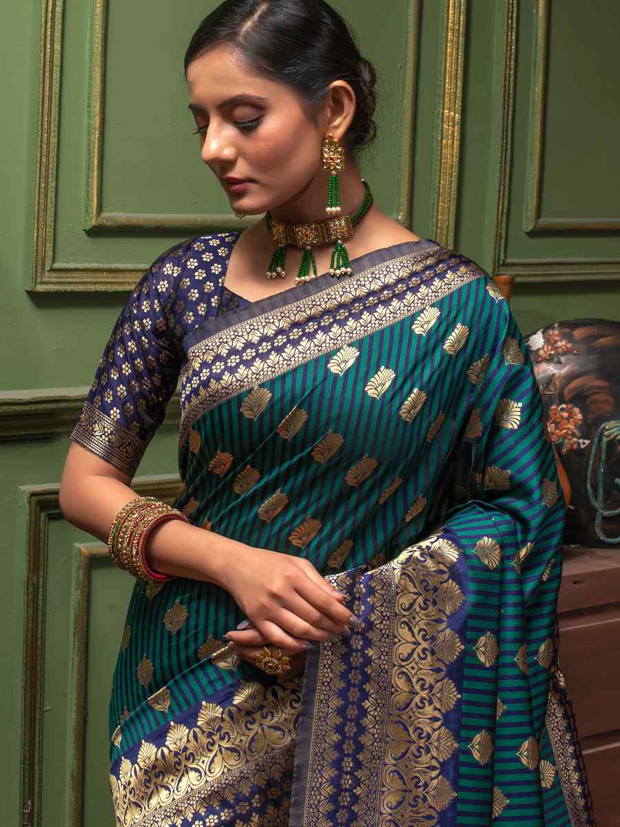 Teal Banarasi Silk Handwoven Wedding Festival Heavy Border Saree