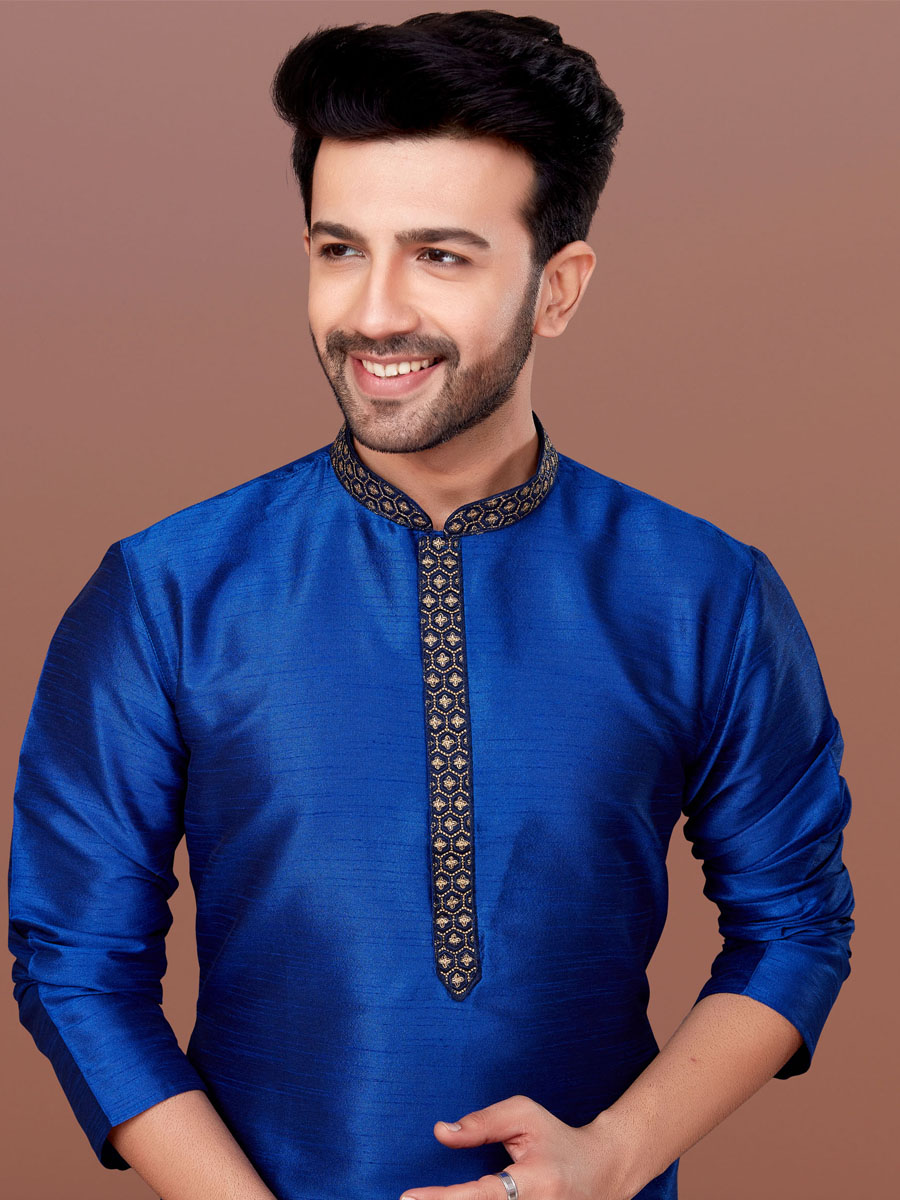 Teal Blue Banarasi Dhupion Woven Festival Kurta