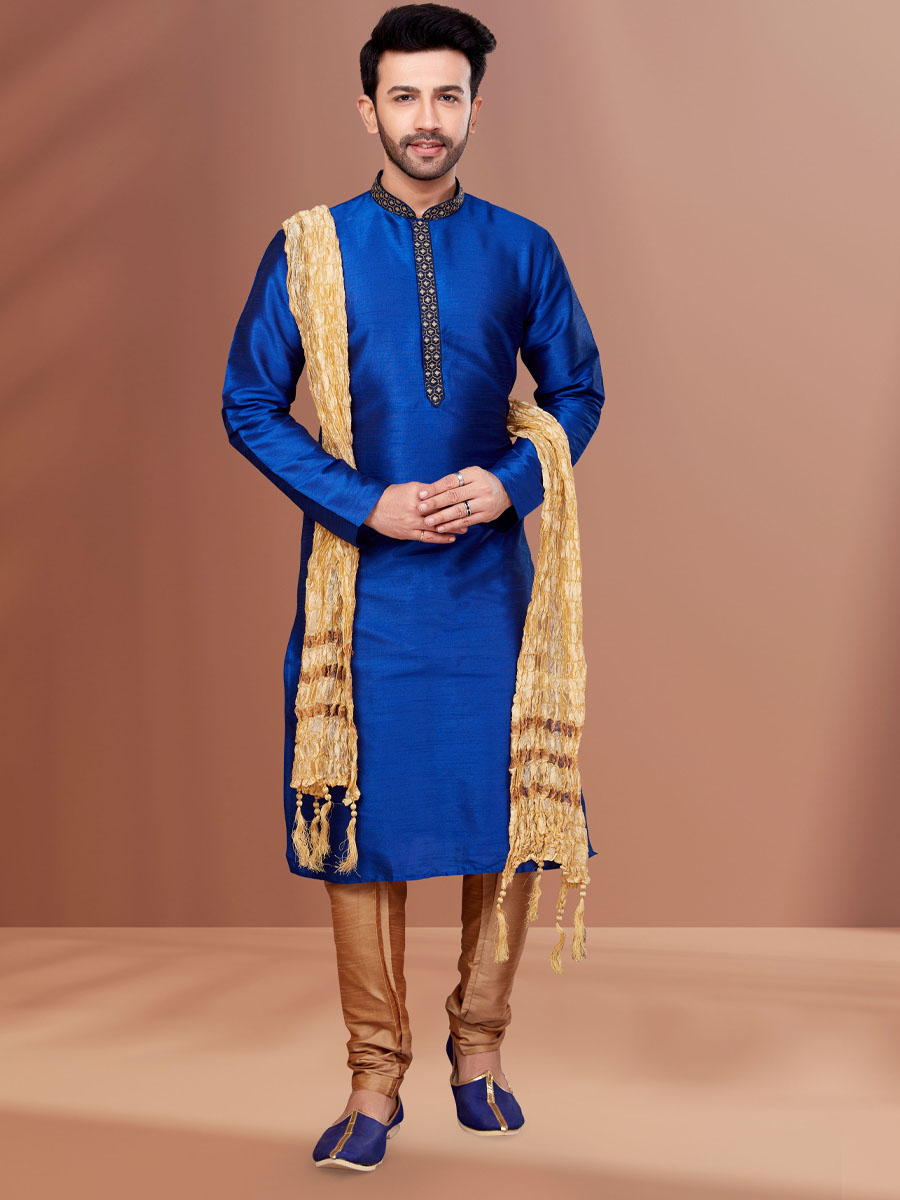 Teal Blue Banarasi Dhupion Woven Festival Kurta