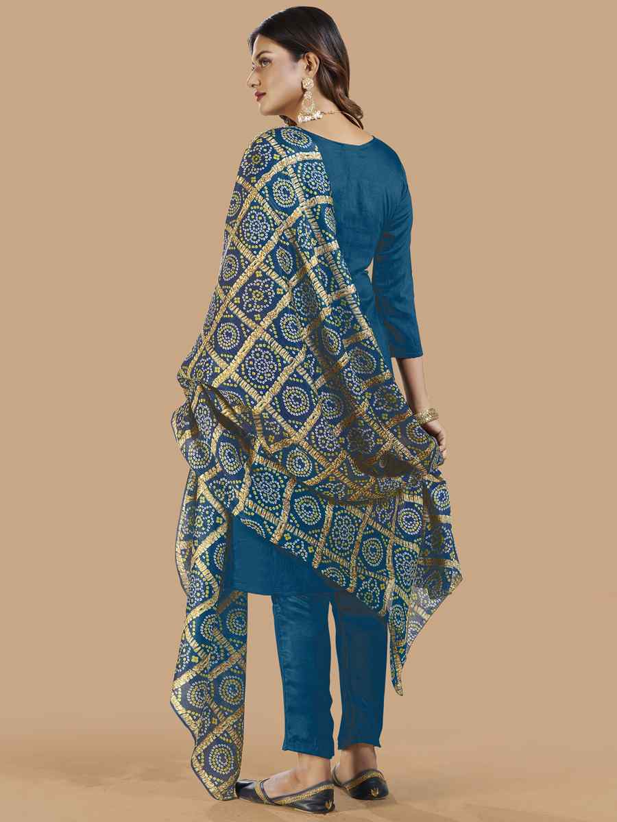 Teal Blue Banarasi Jacquard Santoon Chinon Handwoven Casual Festival Pant Salwar Kameez