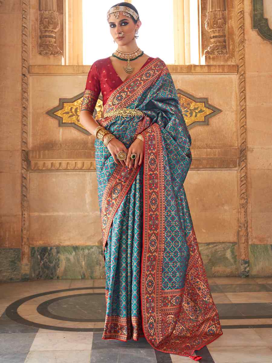 Teal Blue Banarasi Silk Handwoven Wedding Festival Heavy Border Saree