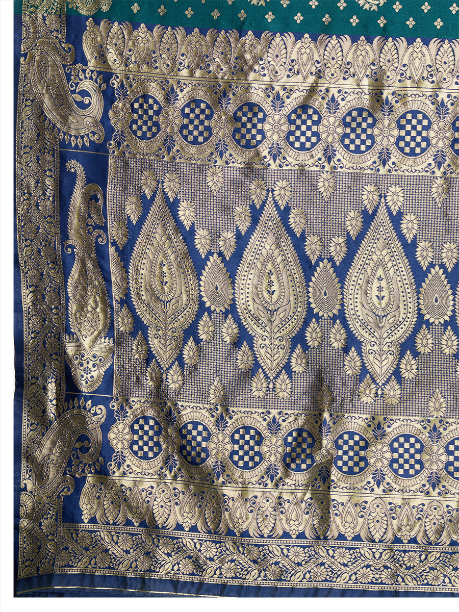 Teal Blue Banarasi Silk Zari Kanjivaram Handwoven Wedding Party Festival Reception Heavy Border Saree