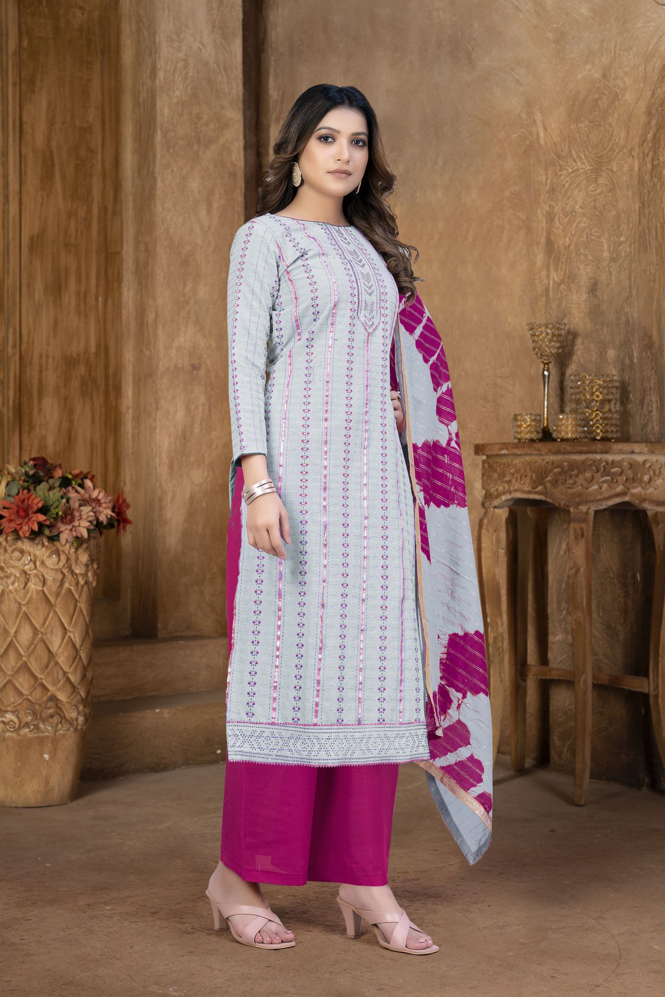 Teal Blue Cambric Cotton Lace Party  Festival Pant Salwar Kameez
