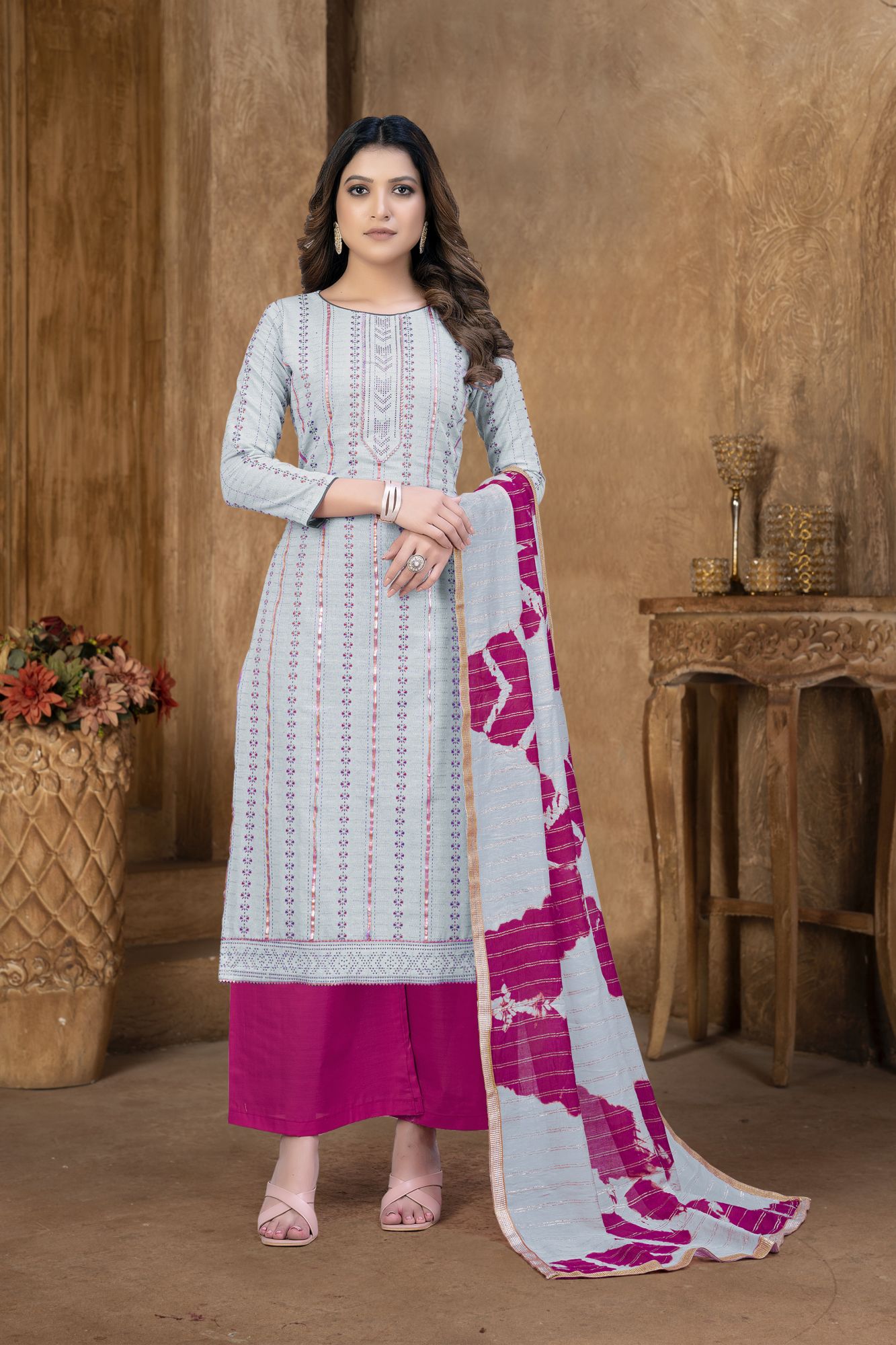 Teal Blue Cambric Cotton Lace Party  Festival Pant Salwar Kameez