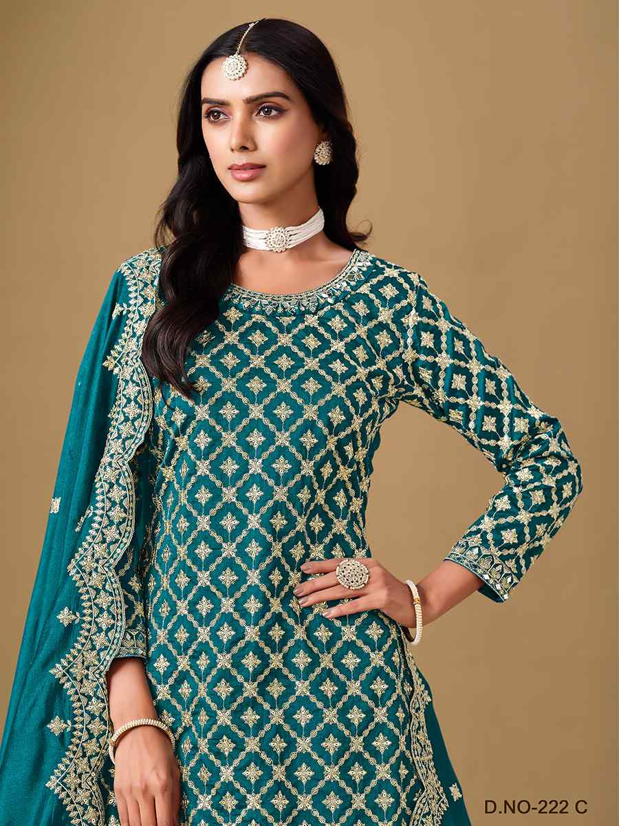 Teal Blue Dola Jacquard Embroidered Reception Wedding Kurti Lehenga Choli
