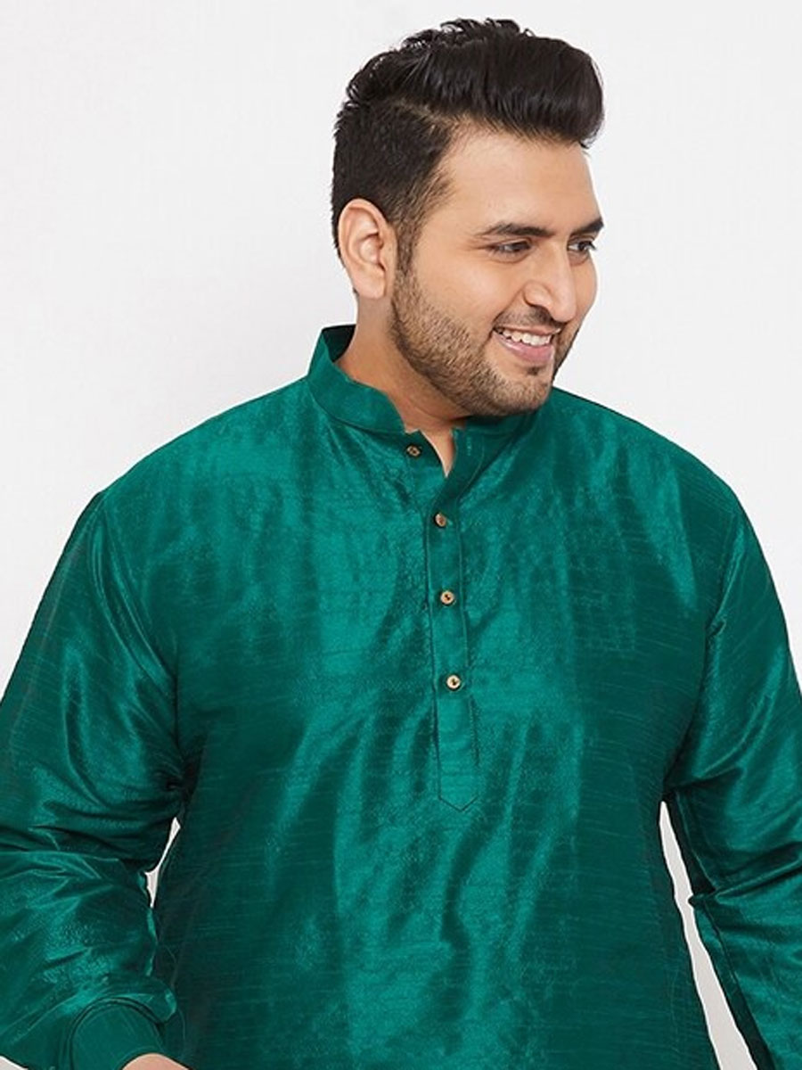 Teal Blue Dupion Silk Festival Plain Kurta