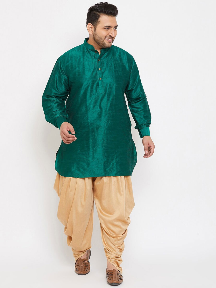 Teal Blue Dupion Silk Festival Plain Kurta