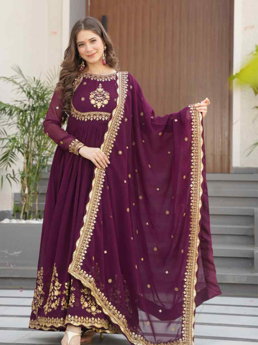 Teal Blue Faux Blooming Georgette Embroidered Festival Casual Gown