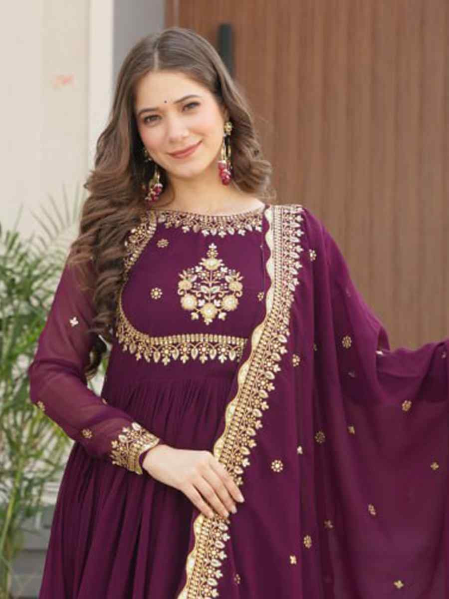 Teal Blue Faux Blooming Georgette Embroidered Festival Casual Gown