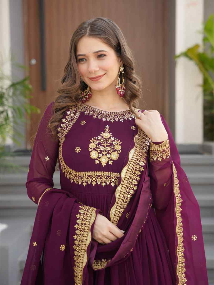 Teal Blue Faux Blooming Georgette Embroidered Festival Casual Gown