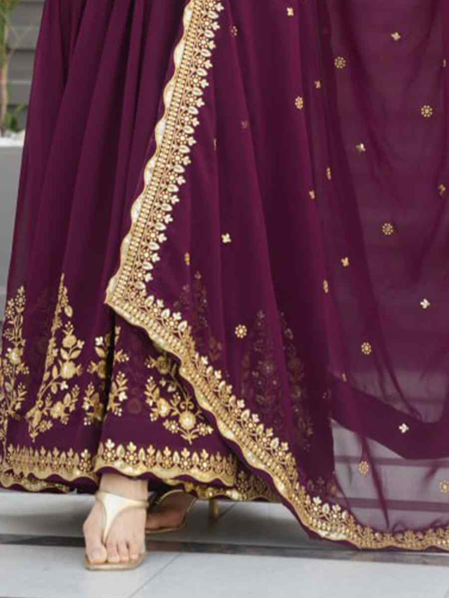 Teal Blue Faux Blooming Georgette Embroidered Festival Casual Gown