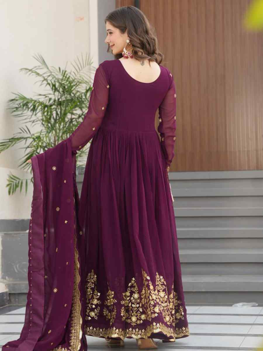 Teal Blue Faux Blooming Georgette Embroidered Festival Casual Gown