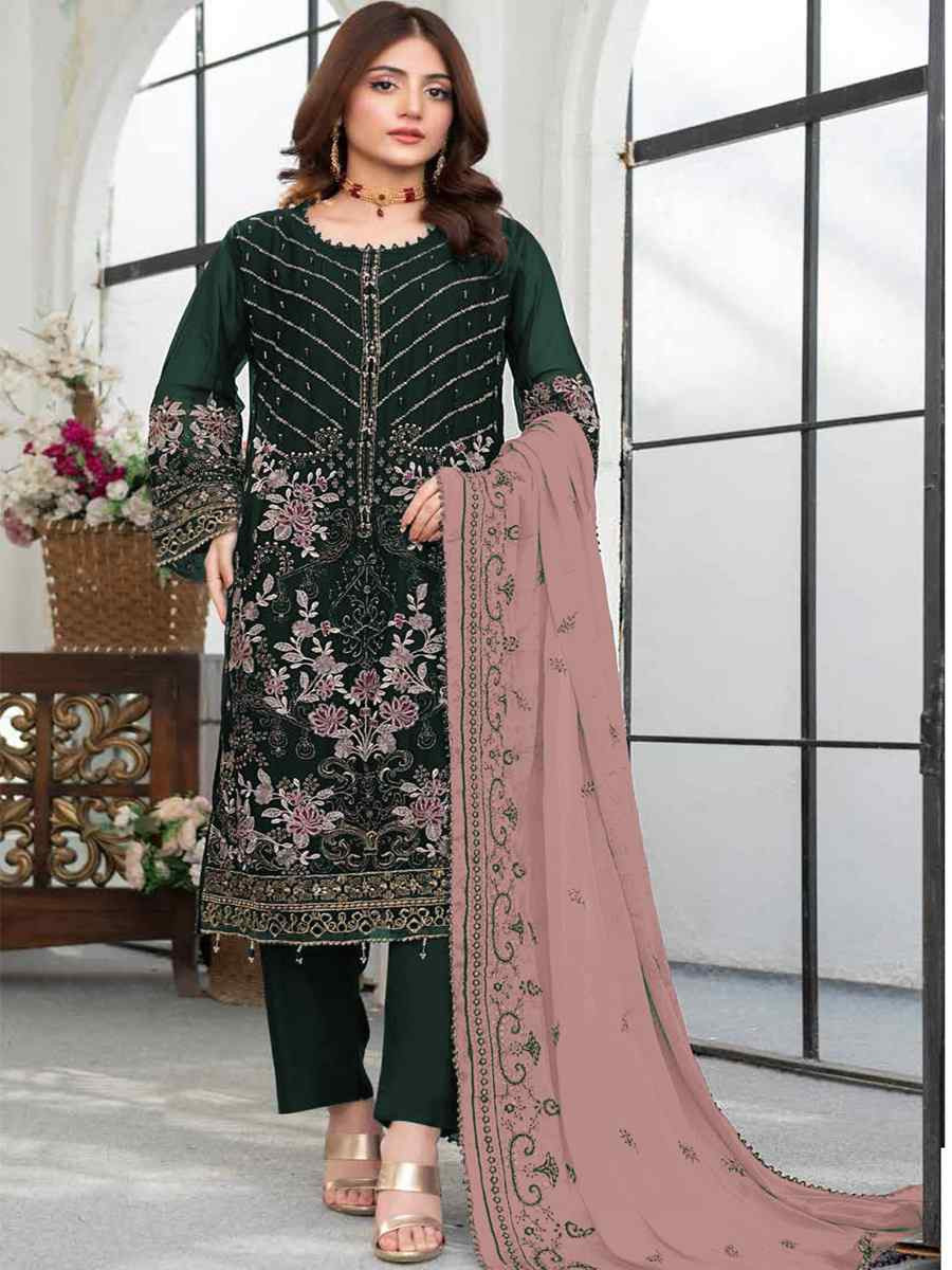 Teal Blue Faux Georgette Embroidered Festival Wedding Pant Salwar Kameez