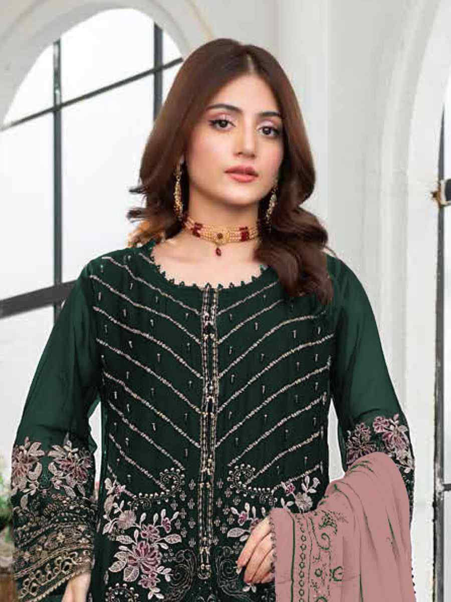 Teal Blue Faux Georgette Embroidered Festival Wedding Pant Salwar Kameez