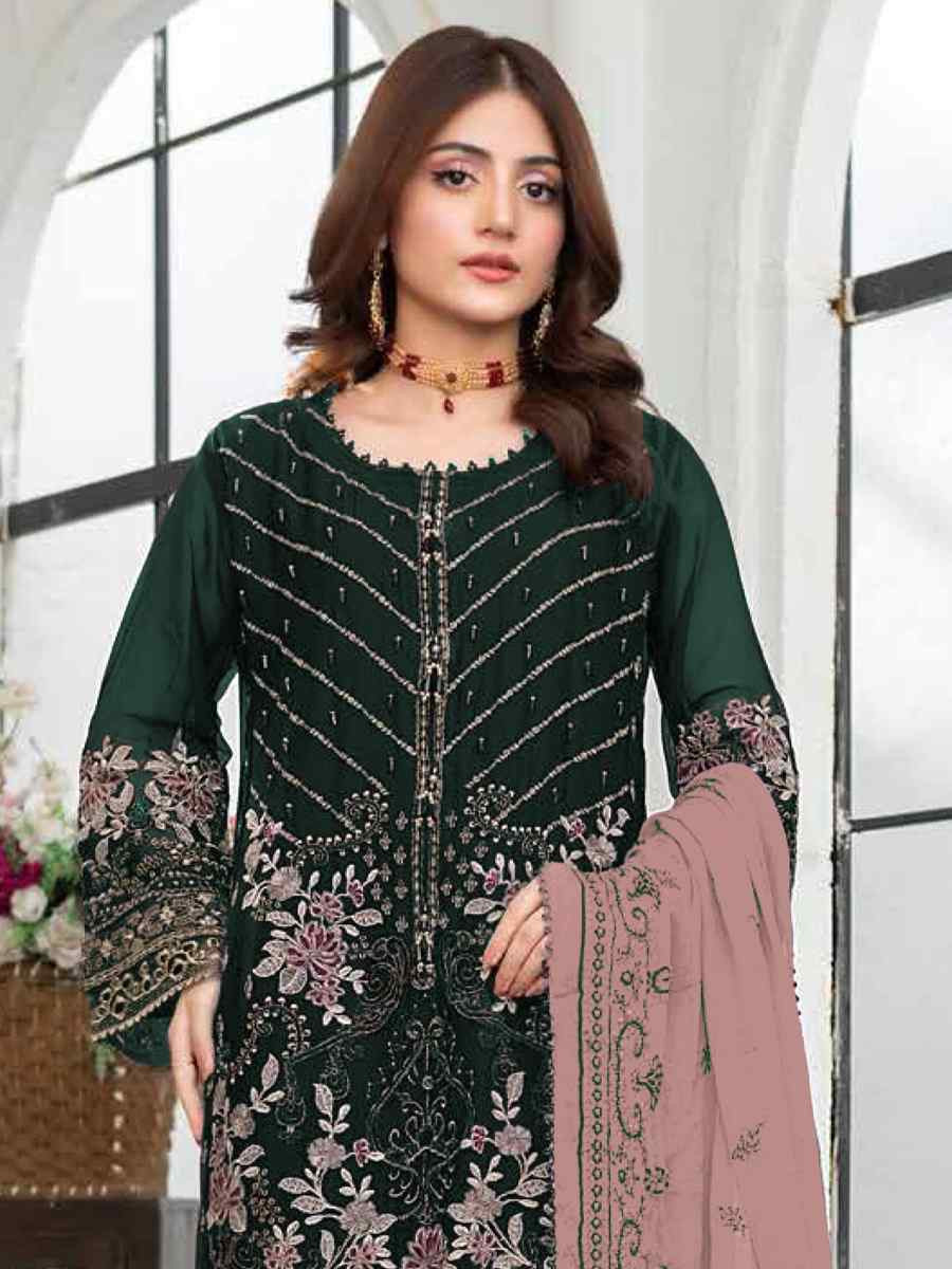 Teal Blue Faux Georgette Embroidered Festival Wedding Pant Salwar Kameez