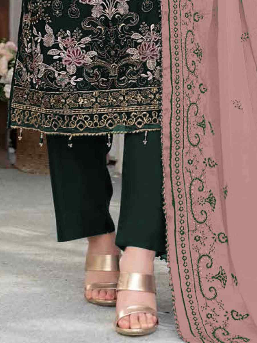 Teal Blue Faux Georgette Embroidered Festival Wedding Pant Salwar Kameez