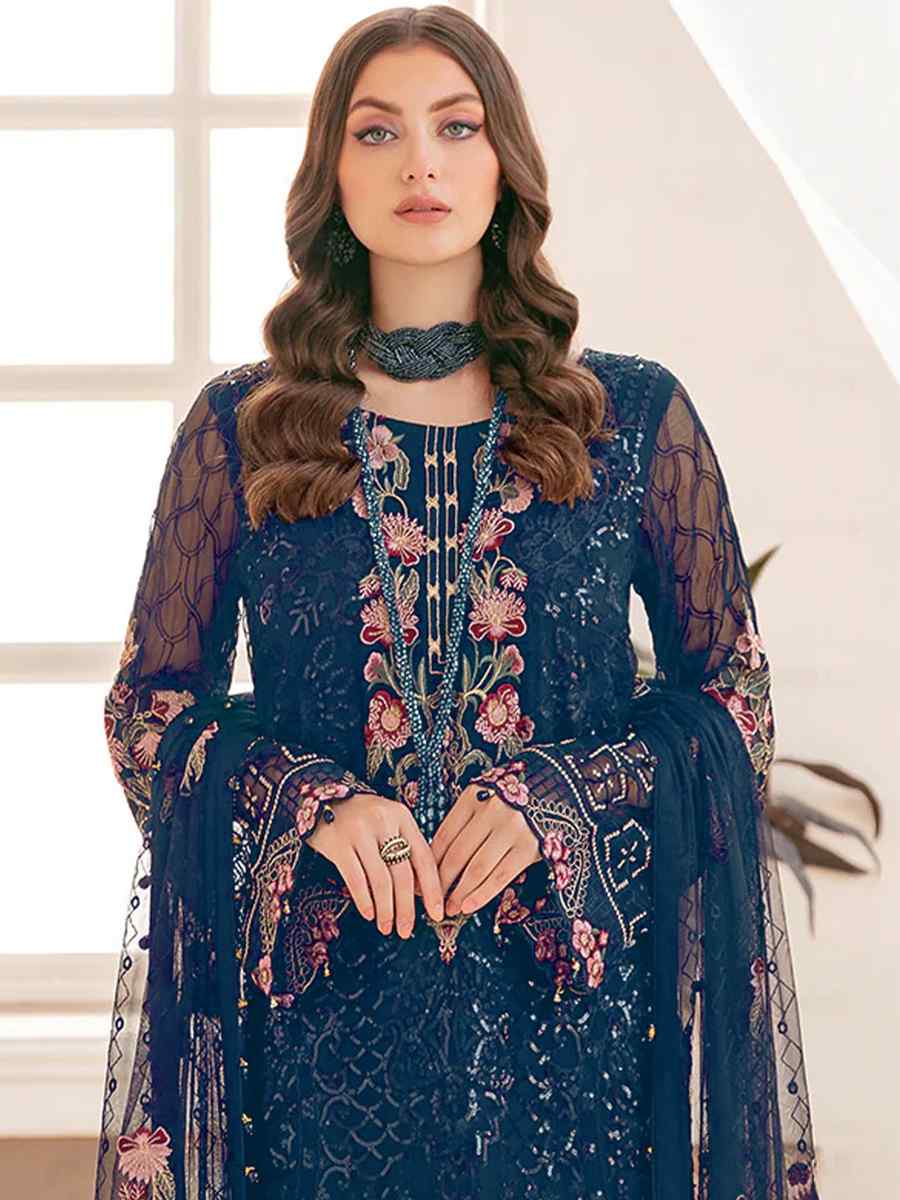 Teal Blue Georgette Embroidered Festival Party Pant Salwar Kameez