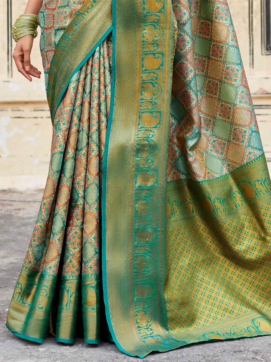 Teal Blue Green Pure Pattu Silk Handwoven Mehendi Festival Heavy Border Saree