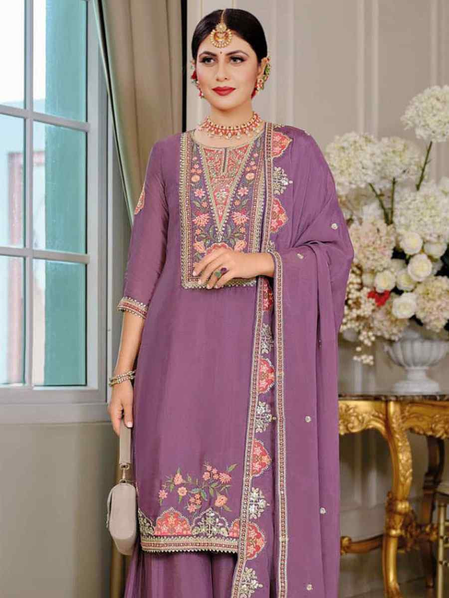 Teal Blue Heavy Chinon Embroidered Festival Wedding Sharara Pant Salwar Kameez