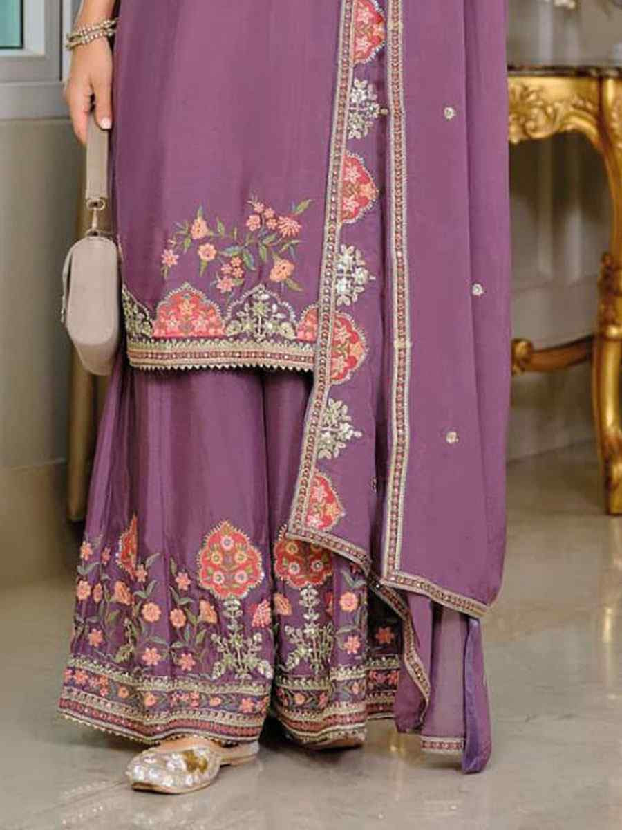 Teal Blue Heavy Chinon Embroidered Festival Wedding Sharara Pant Salwar Kameez