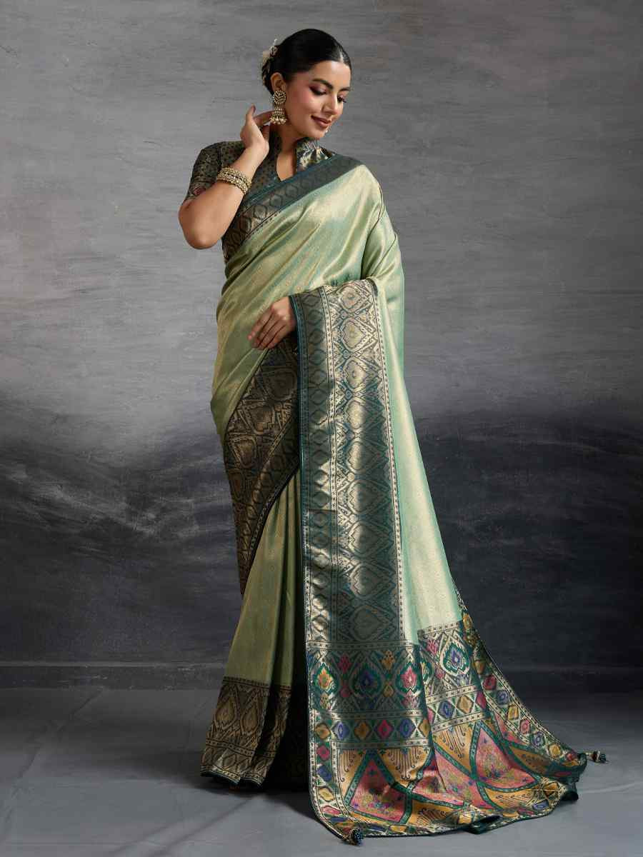 Teal Blue Kanjivaram Soft Silk Handwoven Traditional Bridal Reception Festival Wedding Fancy Heavy Border Saree