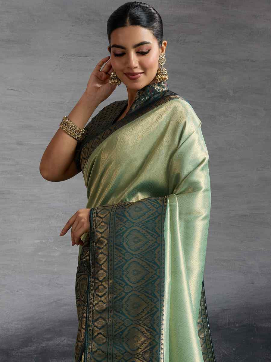 Teal Blue Kanjivaram Soft Silk Handwoven Traditional Bridal Reception Festival Wedding Fancy Heavy Border Saree