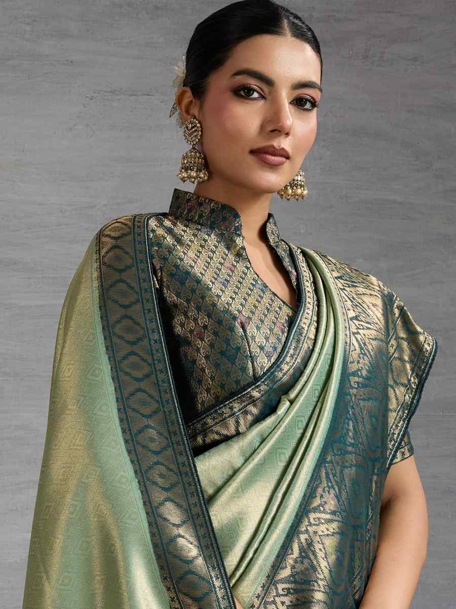 Teal Blue Kanjivaram Soft Silk Handwoven Traditional Bridal Reception Festival Wedding Fancy Heavy Border Saree