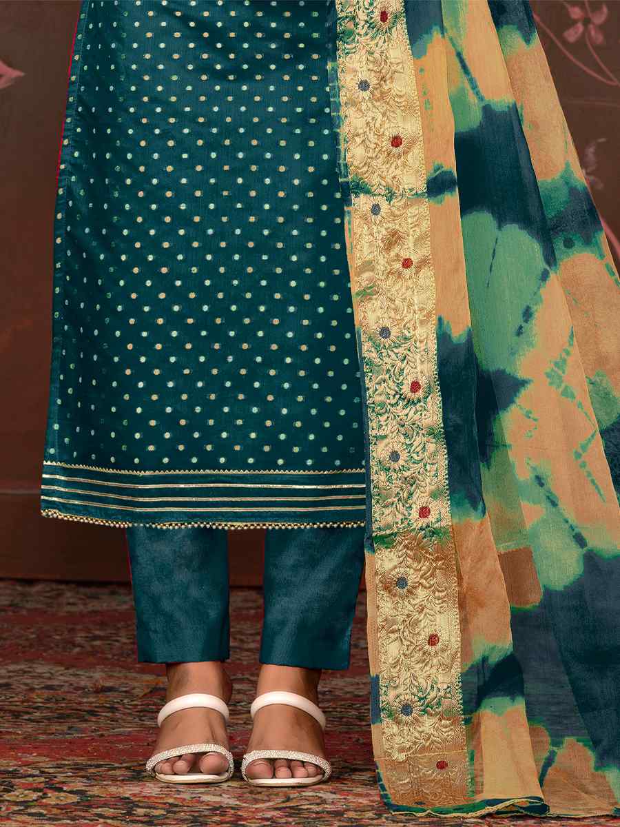 Teal Blue Modal Cotton Embroidered Casual Festival Pant Salwar Kameez