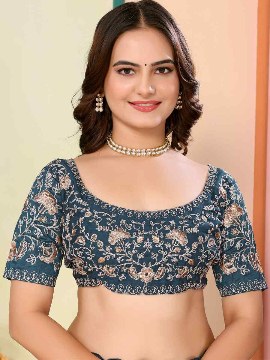 Teal Blue Organza Embroidery Traditional Festival Reception Festival Wedding Fancy Heavy Border Saree