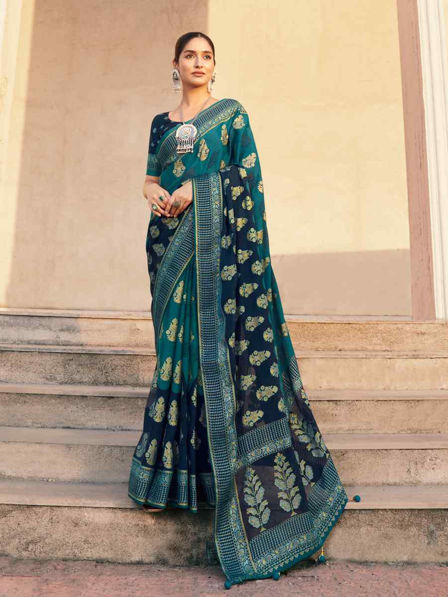Teal Blue PV Georgette Handwoven Festival Party Classic Style Saree