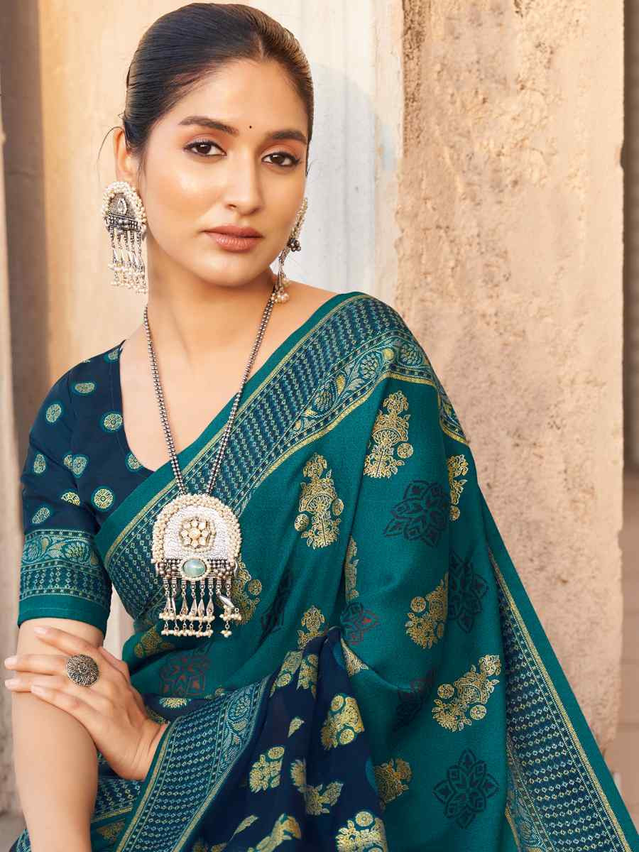 Teal Blue PV Georgette Handwoven Festival Party Classic Style Saree
