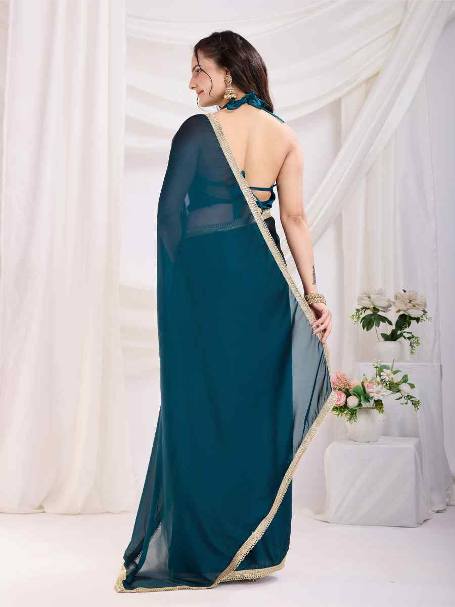 Teal Blue Rangoli Silk Solid Festival Wedding Fancy Heavy Border Saree