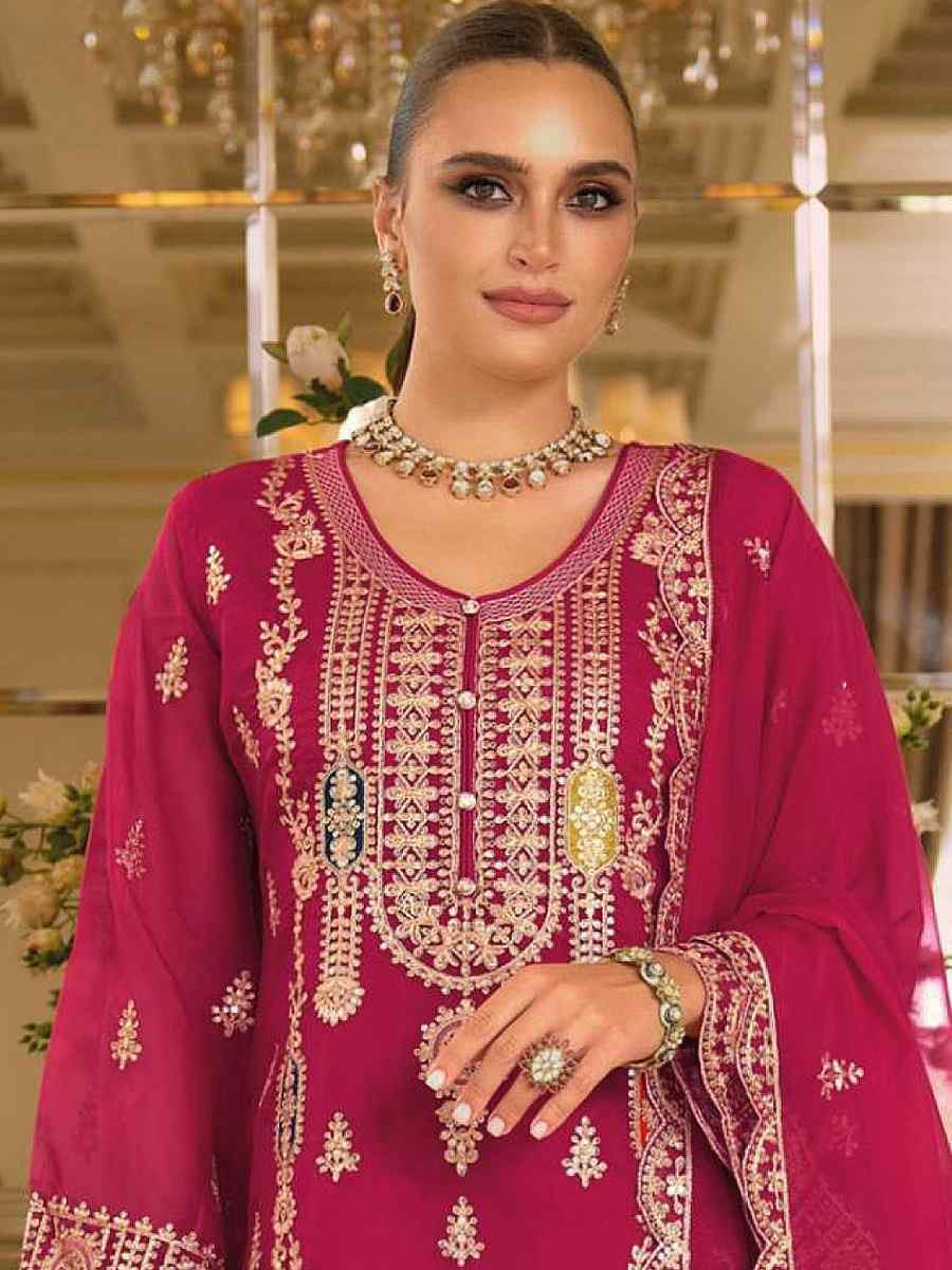 Teal Blue Real Chinon Embroidery Party Wedding Festival Casual Pant Salwar Kameez