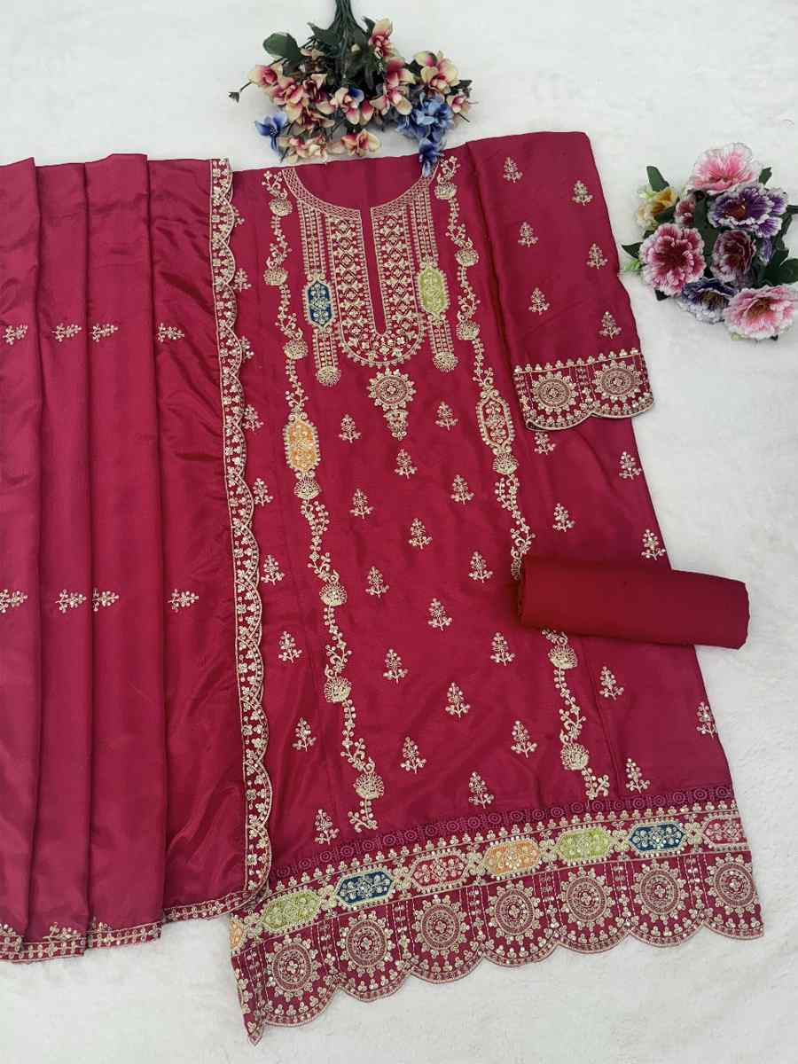 Teal Blue Real Chinon Embroidery Party Wedding Festival Casual Pant Salwar Kameez