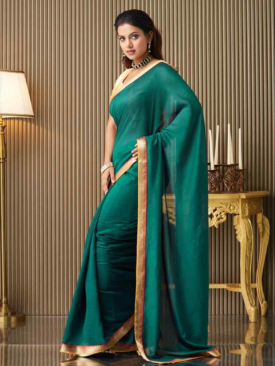 Teal Blue Silk Embroidered Festival Wedding Fancy Heavy Border Saree