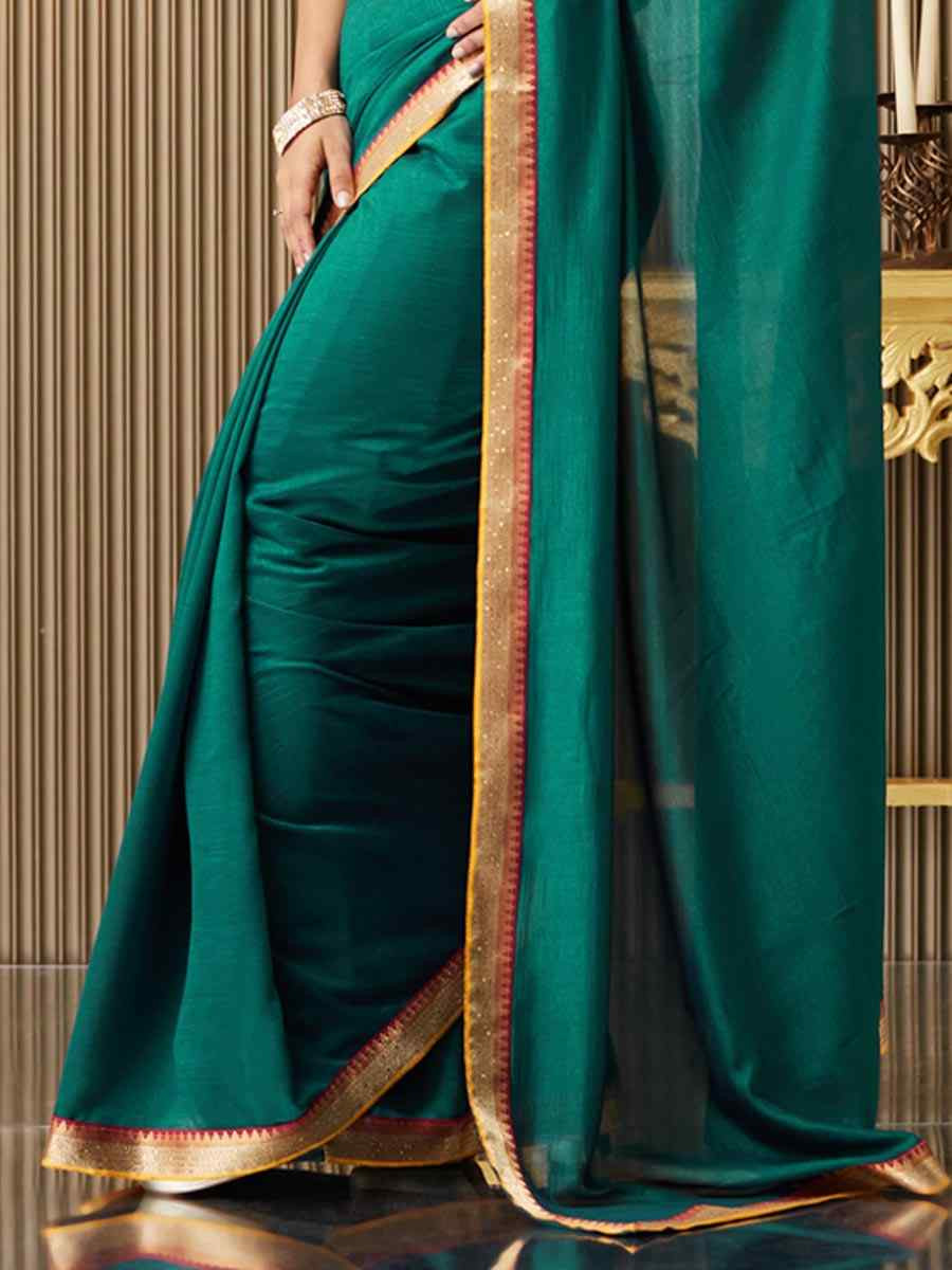 Teal Blue Silk Embroidered Festival Wedding Fancy Heavy Border Saree