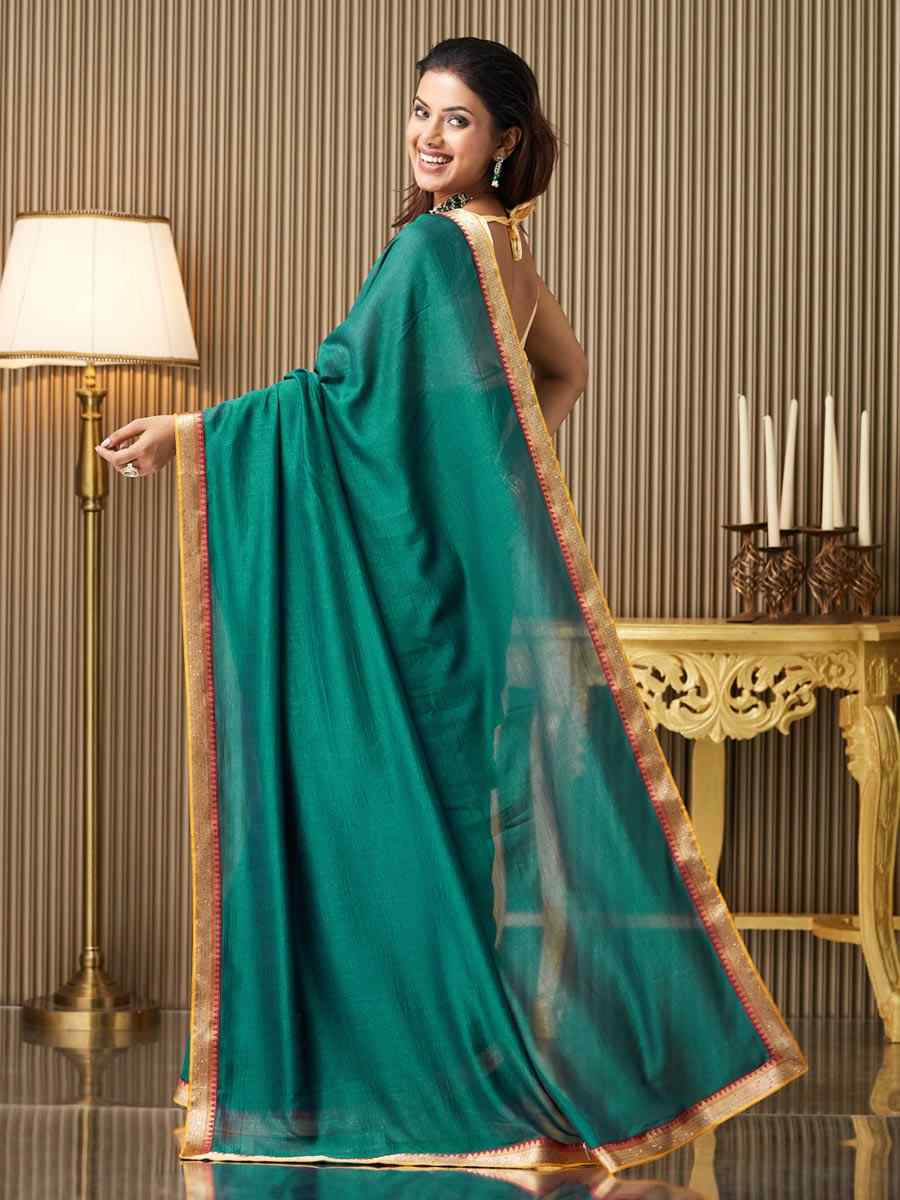 Teal Blue Silk Embroidered Festival Wedding Fancy Heavy Border Saree