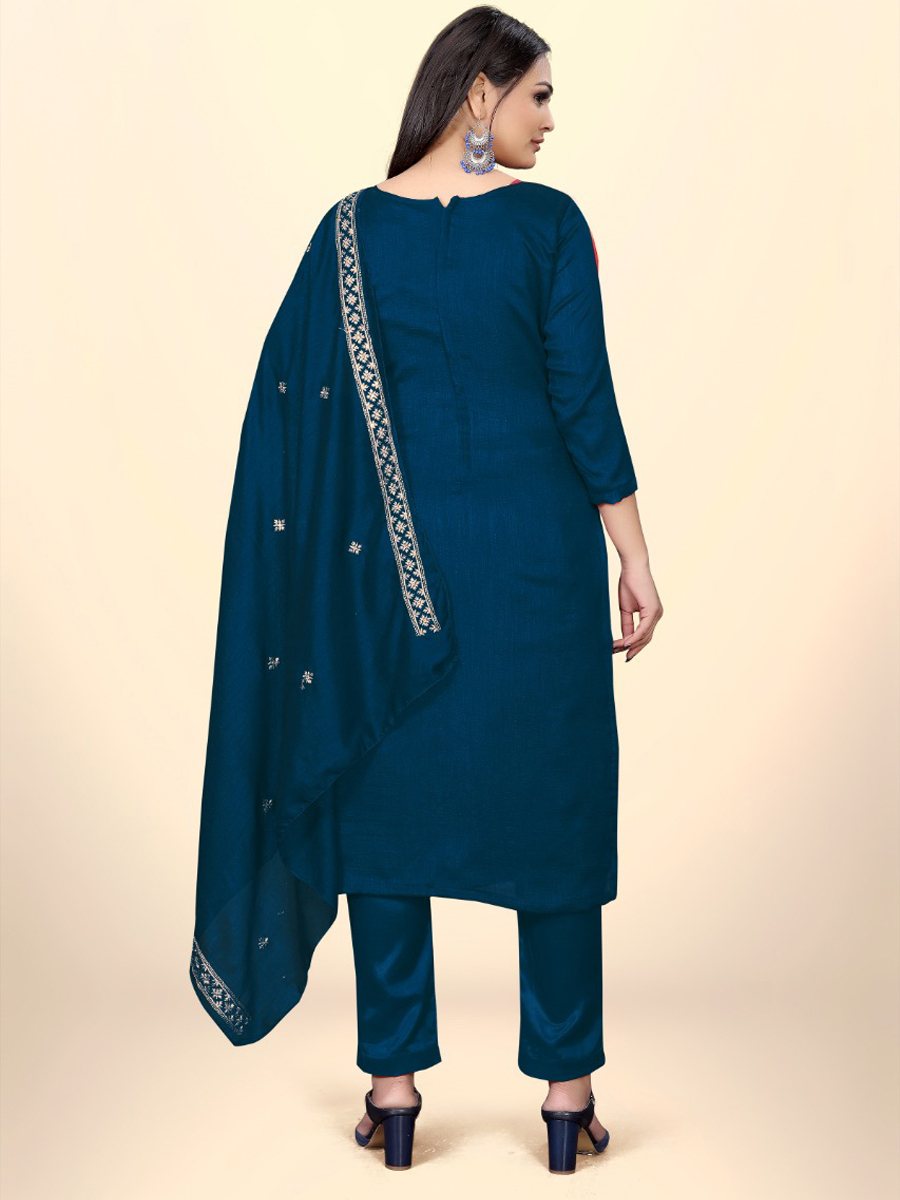 Teal Blue Silk Handwoven Casual Festival Pant Salwar Kameez
