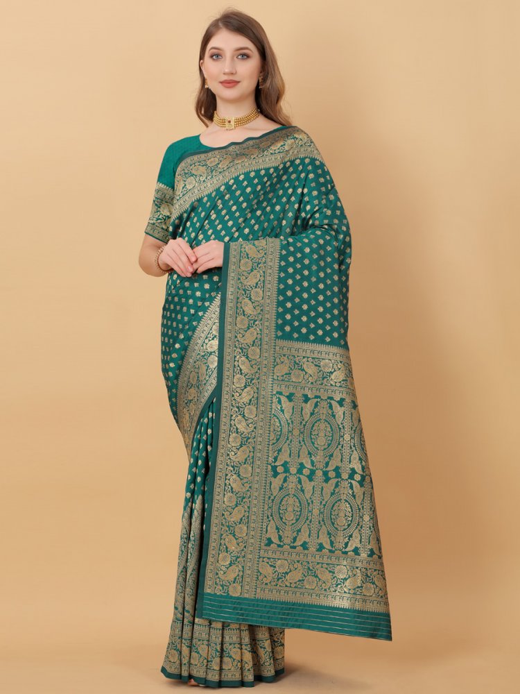 Teal Blue Silk Handwoven Party Saree