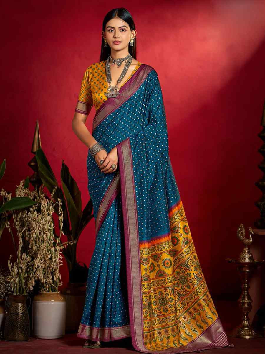 Teal Blue Silk Handwoven Traditional Bridal Reception Festival Wedding Fancy Heavy Border Sarees