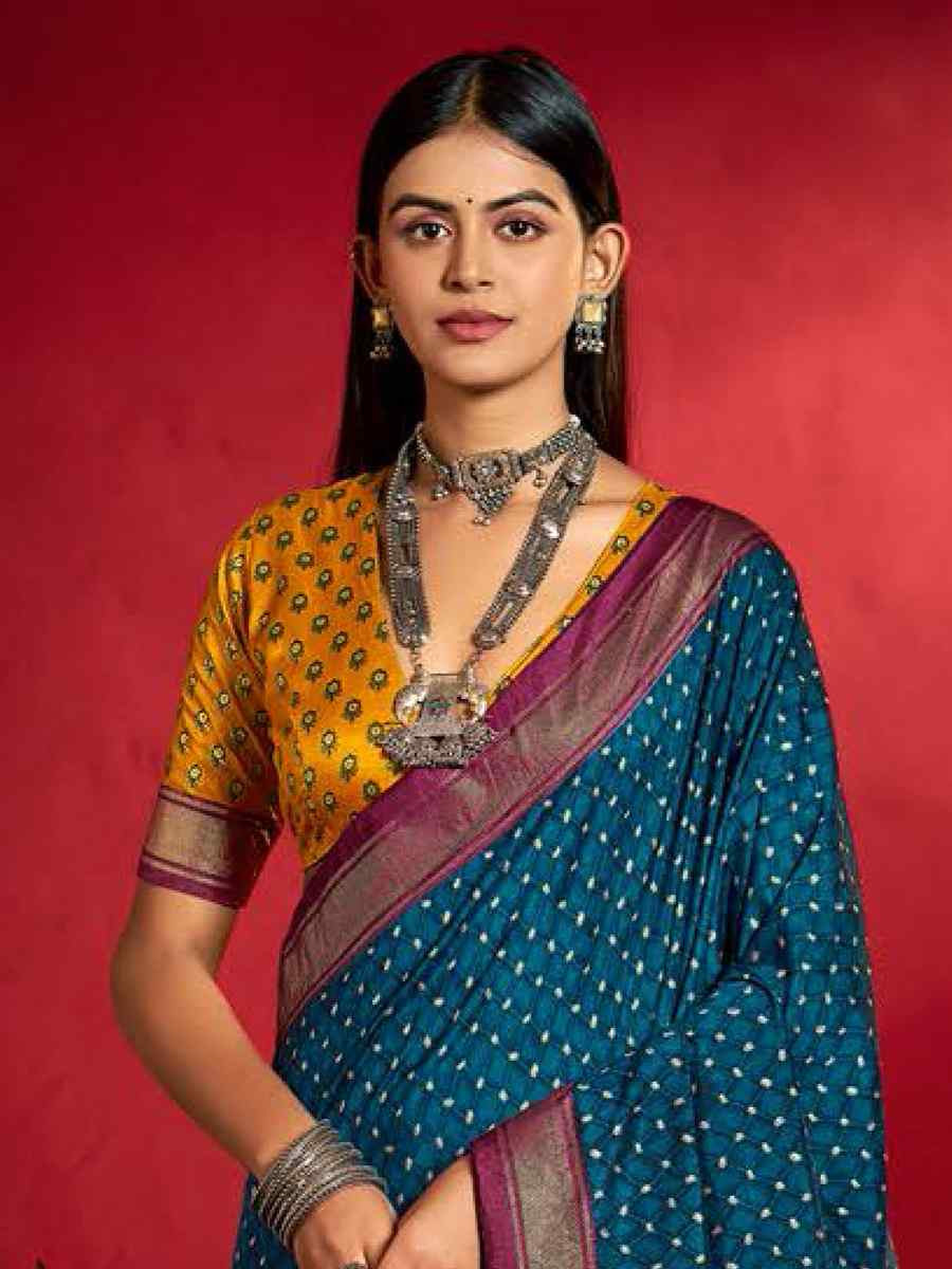 Teal Blue Silk Handwoven Traditional Bridal Reception Festival Wedding Fancy Heavy Border Sarees